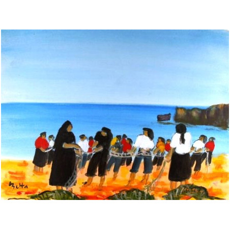 Gouache de Balta: Femmes à Nazaré